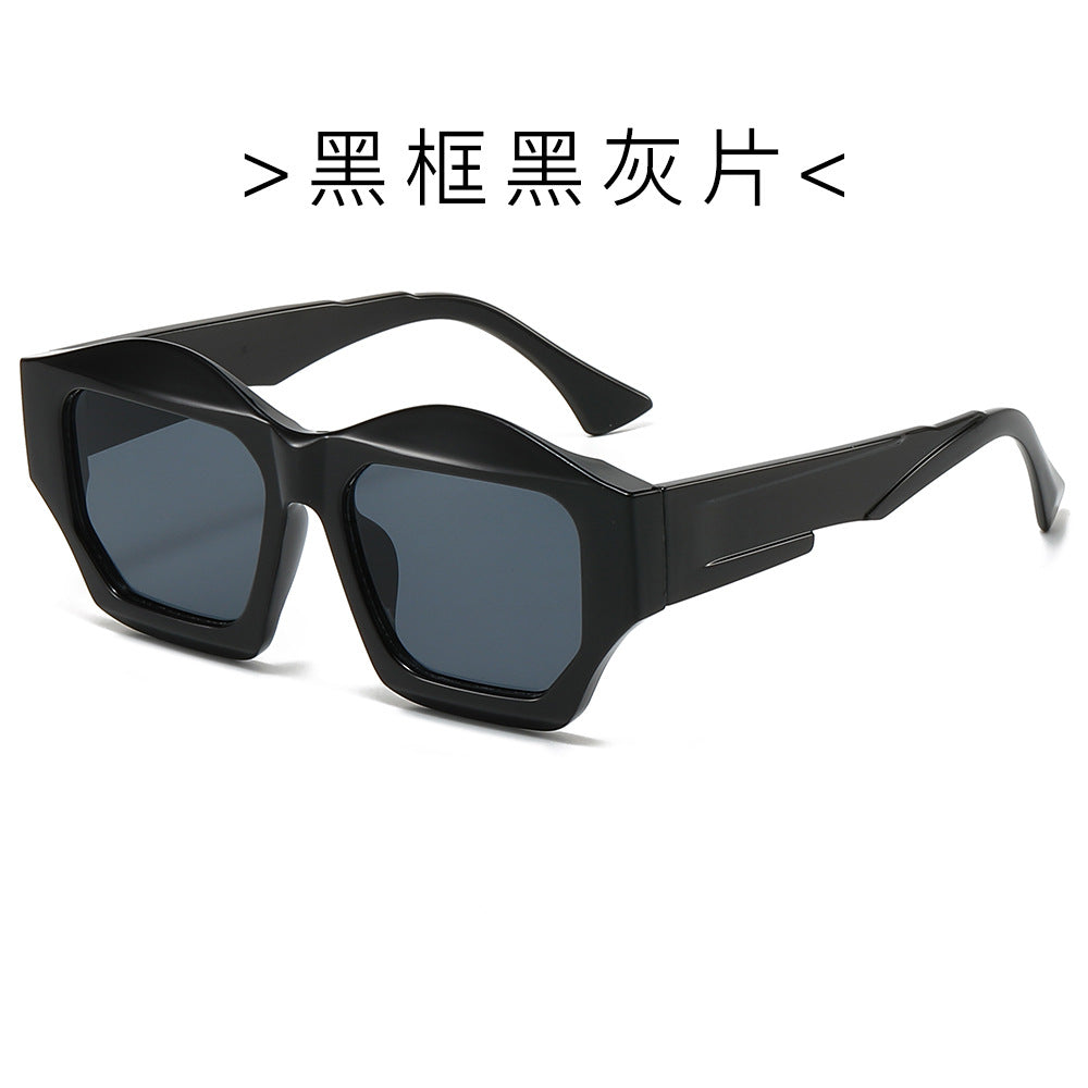 (6 PACK) Wholesale Sunglasses New Arrival Polygon Fashion Unique 2024 - BulkSunglassesWholesale.com - Black Frame Black Black Lens