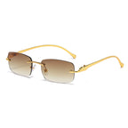 (6 PACK) Wholesale Sunglasses Unique Leopard Head Metal Rimless New Arrival Unisex 2025 - BulkSunglassesWholesale.com - Gold Frame Gradient Tea