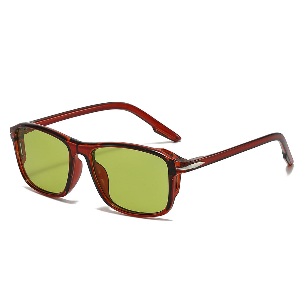(6 PACK) Wholesale Sunglasses New Arrival Square Fashion Men Hollow 2025 - BulkSunglassesWholesale.com - Tea Frame Green Lens