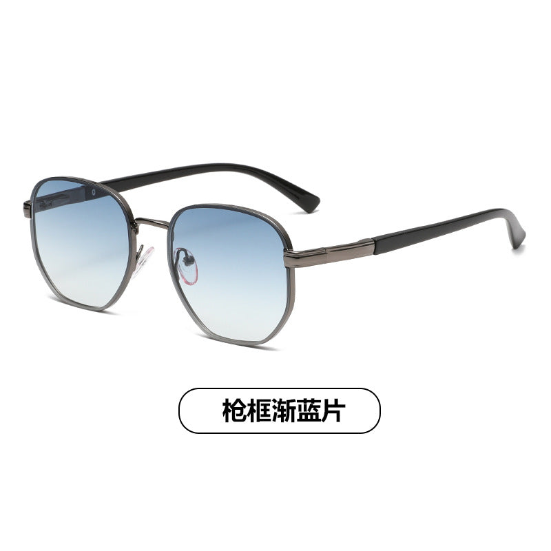 (6 PACK) Wholesale Sunglasses Small Trendy Street Vintage 2024 - BulkSunglassesWholesale.com - Gunmetal Frame Gradient Blue Lens