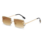 (6 PACK) Wholesale Sunglasses Fashion New Arrival Rimless Women 2025 - BulkSunglassesWholesale.com - Gold Frame Gradient Tea