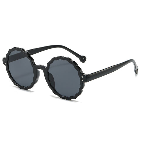 (6 PACK) Wholesale Sunglasses New Arrival Round Unique Round Fashion Women 2024 - BulkSunglassesWholesale.com - Black Frame Black Lens