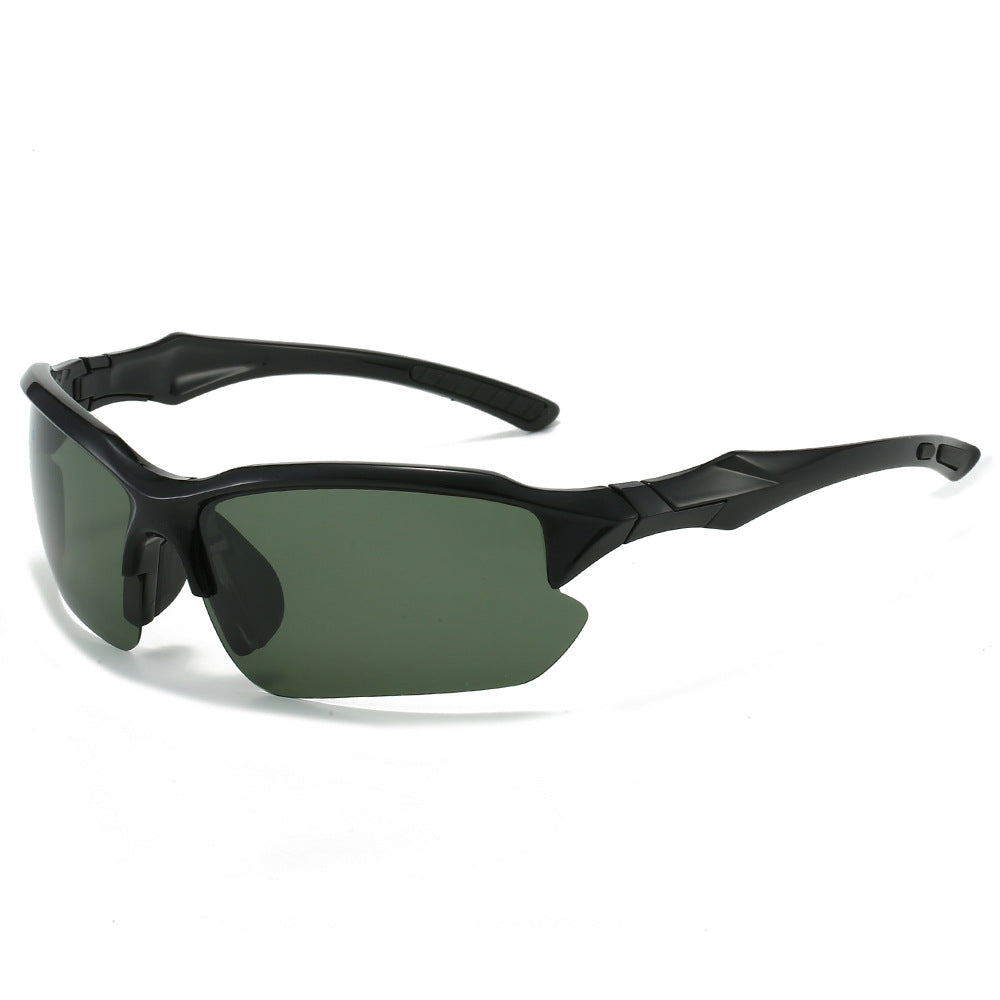 (6 PACK) Wholesale Sunglasses Sport Semirimless Polarized Men Cycling 2024 - BulkSunglassesWholesale.com - Black Frame Green Lens