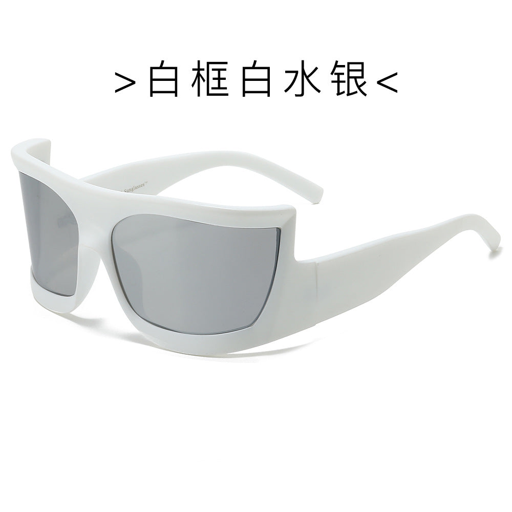 (6 PACK) Wholesale Sunglasses Sport Trendy Fashion Cyber Punk Oversized Cycling 2024 - BulkSunglassesWholesale.com - White Frame Mirrored Lens