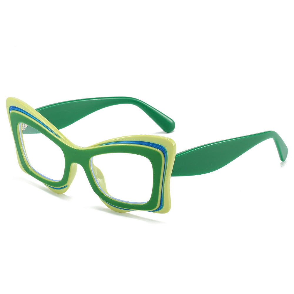 (6 PACK) Wholesale Sunglasses Antiblue Light Oversized Cat Eye New Arrival Unique Butterfly Trendy Street 2024 - BulkSunglassesWholesale.com - Green Frame