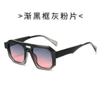 (6 PACK) Wholesale Sunglasses Double Bridge Trendy Unique Punk Fashion 2024 - BulkSunglassesWholesale.com - Gradient Black Frame Grey Pink Lens
