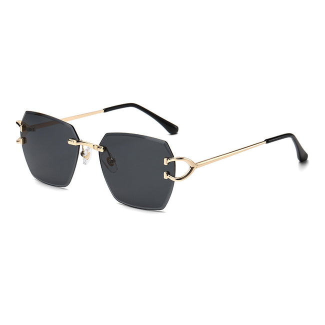 (6 PACK) Wholesale Sunglasses Fashion Metal Oversized Square Cut Edge Street Trendy 2024 - BulkSunglassesWholesale.com - Gold Frame Black Grey Hover Image