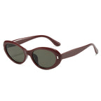 (6 PACK) Wholesale Sunglasses Oval Cat Eye Women Trendy Street 2025 - BulkSunglassesWholesale.com - Red Frame Green Lens
