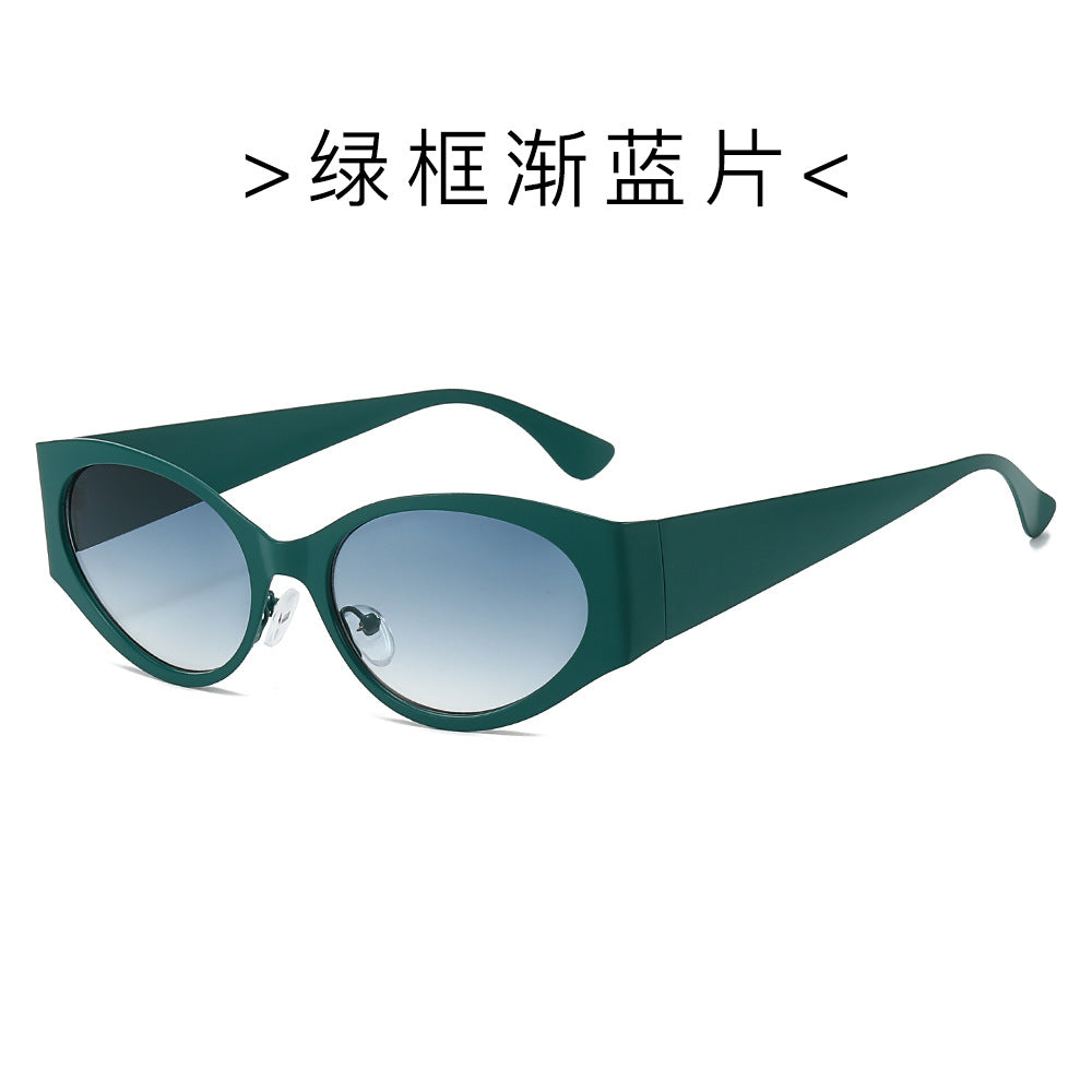 (6 PACK) Wholesale Sunglasses New Arrival Round Fashion Round Unisex 2024 - BulkSunglassesWholesale.com - Green Frame Gradient Blue Lens