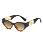 (6 PACK) Wholesale Sunglasses New Arrival Cat Eye Unique Trendy Women Unique Small 2024 - BulkSunglassesWholesale.com - Black Leopard Print Gradient Tea Lens