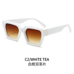 (6 PACK) Wholesale Sunglasses Fashion Square Unique Trendy 2024 - BulkSunglassesWholesale.com - White Frame Gradient Tea Lens