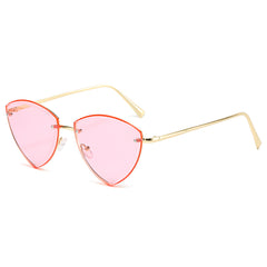 (6 PACK) Wholesale Sunglasses New Arrival Unique Metal Small Triangle Rimless Cut Edge Hip Hop 2024 - BulkSunglassesWholesale.com - Gold Frame Pink Lens