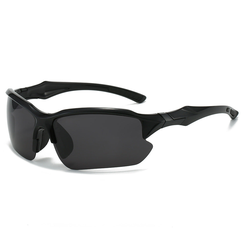 (6 PACK) Wholesale Sunglasses Sport Semirimless Polarized Men Cycling 2024 - BulkSunglassesWholesale.com - Black Frame Black Lens