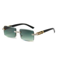 (6 PACK) Wholesale Sunglasses New Arrival Unique Rhinestone Fashion Trendy Rhinestone Cut Edge Square Hip Hop Street 2024 - BulkSunglassesWholesale.com - Gold Green Lens