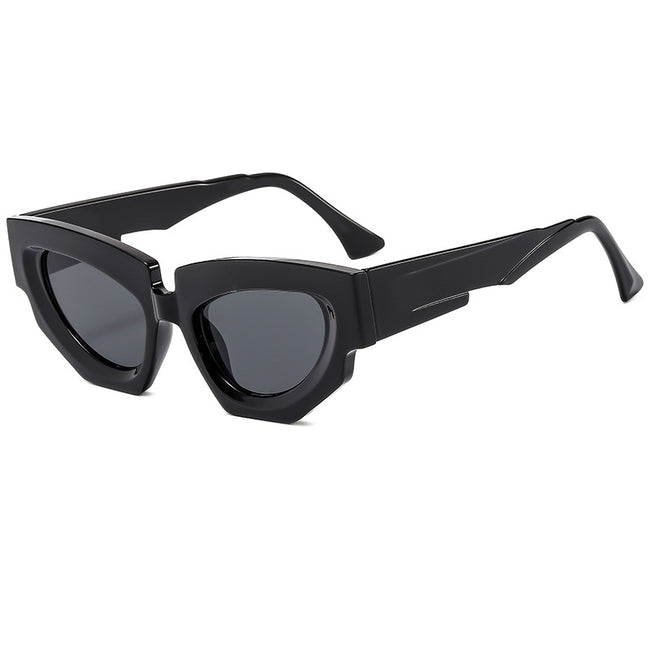 (6 PACK) Wholesale Sunglasses New Arrival Cat Eye Unique Hip Hop Fashion Women 2024 - BulkSunglassesWholesale.com - Shiny Black Frame Black Lens Hover Image