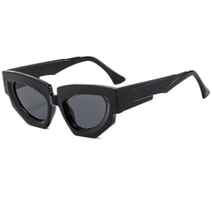(6 PACK) Wholesale Sunglasses New Arrival Cat Eye Unique Hip Hop Fashion Women 2024 - BulkSunglassesWholesale.com - Shiny Black Frame Black Lens