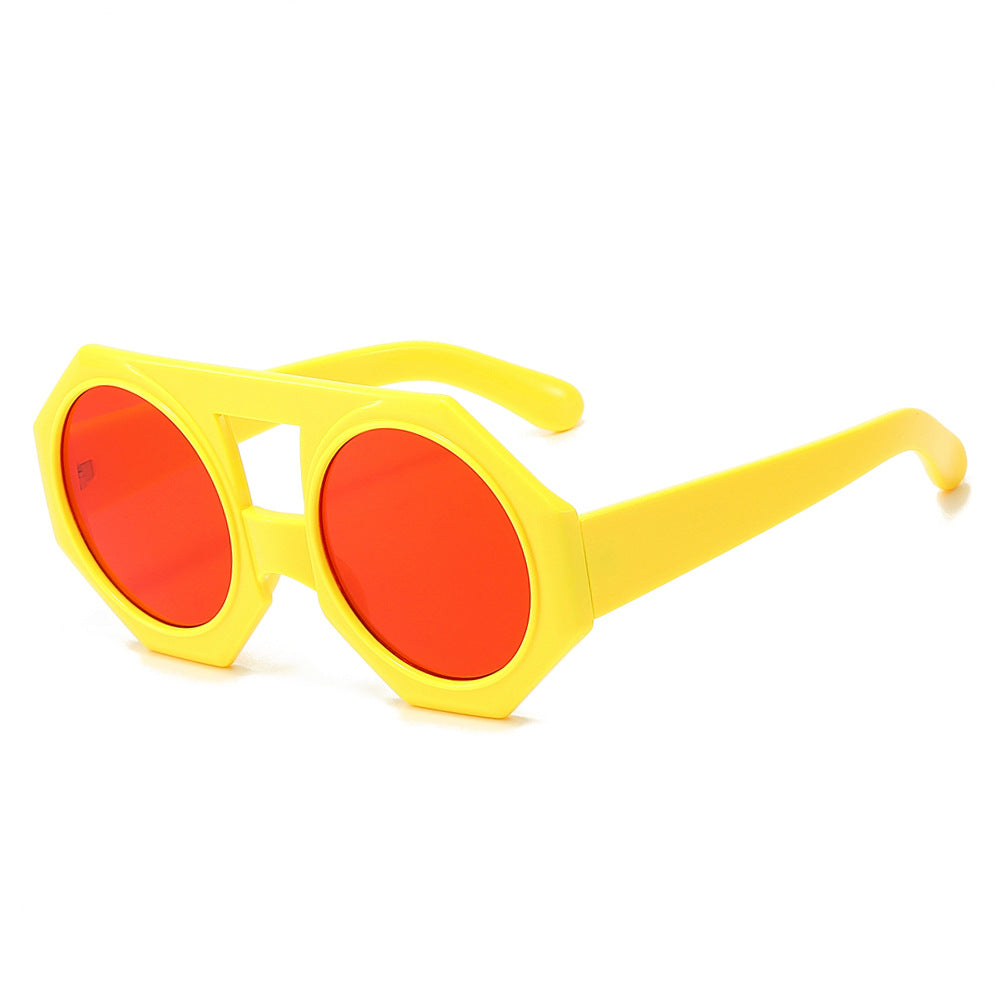 (6 PACK) Wholesale Sunglasses New Arrival Candy Unique Oversized Vintage Double Bridge Fashion 2024 - BulkSunglassesWholesale.com - Orange Frame Red Lens