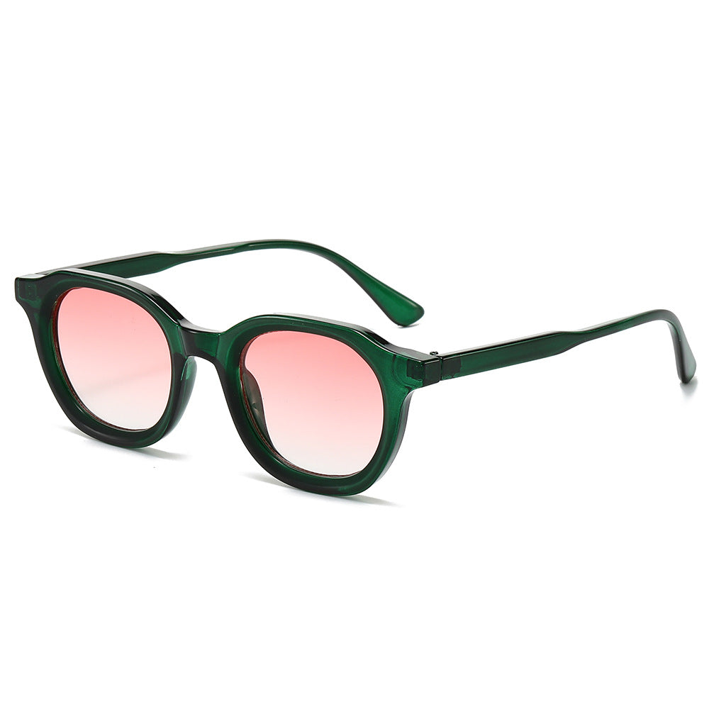 (6 PACK) Wholesale Sunglasses Round Vintage Round Fashion Unisex 2024 - BulkSunglassesWholesale.com - Clear Green Frame Gradient Pink Lens