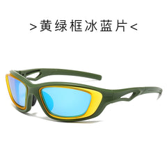 (6 PACK) Wholesale Sunglasses Outdoor New Arrival Unisex Outdoor Cycling Sport 2024 - BulkSunglassesWholesale.com - Yellow Green Frame Blue Lens