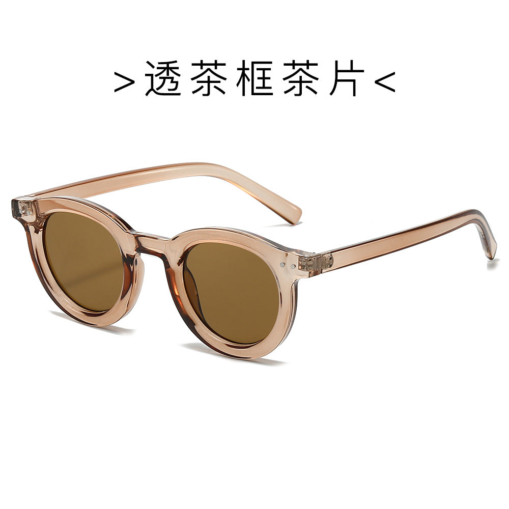 (6 PACK) Wholesale Sunglasses New Arrival Fashion Rivet Korean Unique Vintage Street 2024 - BulkSunglassesWholesale.com - Clear Tea Frame Tea Lens