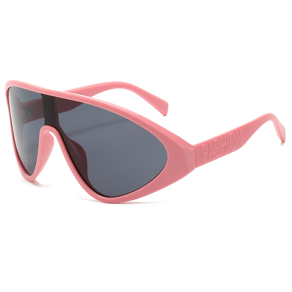 (6 PACK) Wholesale Sunglasses Aviator New Arrival Oversized One Piece Outdoor Windproof Street 2024 - BulkSunglassesWholesale.com - Pink Frame Black Lens