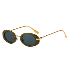 (6 PACK) Wholesale Sunglasses Small Oval Vintage Unique 2024 - BulkSunglassesWholesale.com - Green Frame Black Lens