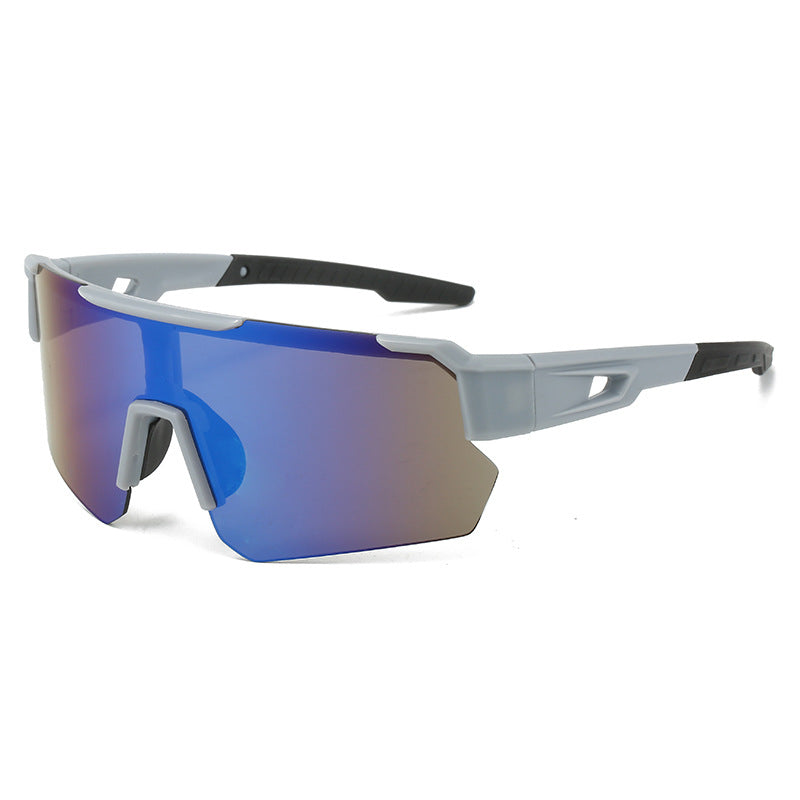 (12 PACK) Wholesale Sports Sunglasses New Arrival Outdoor Windproof Unisex Cycling Sport 2024 - BulkSunglassesWholesale.com - Matt Grey Frame Blue Lens