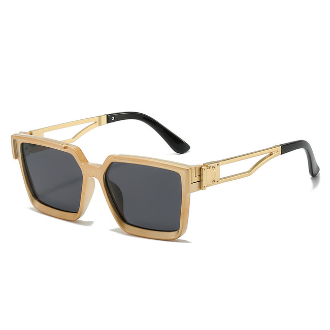 (6 PACK) Wholesale Sunglasses New Arrival Square Men Unique 2024 - BulkSunglassesWholesale.com - Gold Frame Black Lens Hover Image