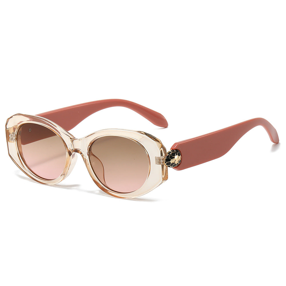 (6 PACK) Wholesale Sunglasses New Arrival Oval Unique Round Metal Fashion Unisex 2024 - BulkSunglassesWholesale.com - Tea Frame Tea Pink Lens