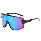 (12 PACK) Wholesale Sports Sunglasses One Piece Outdoor New Arrival Kids Cycling 2024 - BulkSunglassesWholesale.com - Black Frame Blue Mirrored