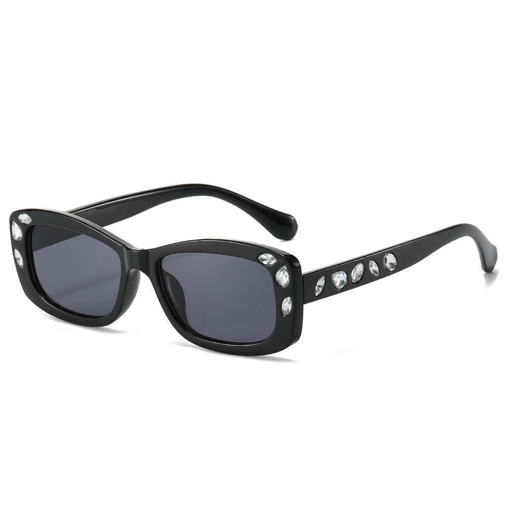 (6 PACK) Wholesale Sunglasses New Arrival Small Fashion Trendy Women Round Rhinestone Hip Hop Trendy 2024 - BulkSunglassesWholesale.com - Black Frame Black Lens