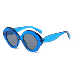 (6 PACK) Wholesale Sunglasses New Arrival Fashion Women Unique Oval Trendy 2024 - BulkSunglassesWholesale.com - Blue Frame Black Lens