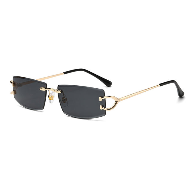 (6 PACK) Wholesale Sunglasses New Arrival Rimless Cut Edge Women Hip Hop 2024 - BulkSunglassesWholesale.com - Gold Frame Black Grey Hover Image