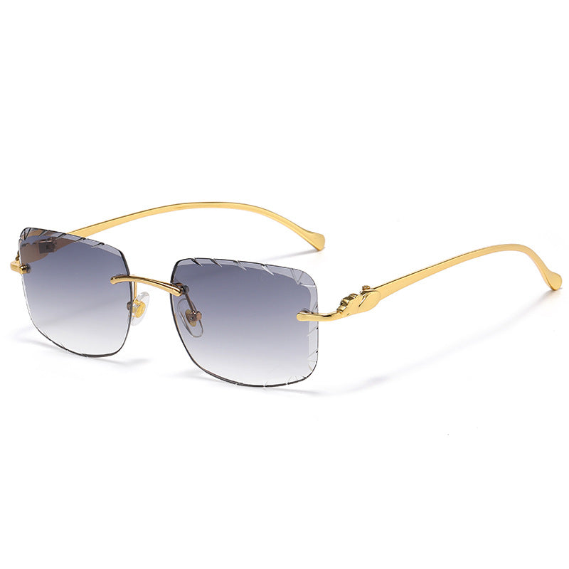 (6 PACK) Wholesale Sunglasses New Arrival Rimless Metal Cut Edge Unique Trendy Hip Hop Street 2025 - BulkSunglassesWholesale.com - Gold Frame Gradient Black