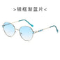 (6 PACK) Wholesale Sunglasses New Arrival Round Unique Metal Unisex Trendy Fashion 2024 - BulkSunglassesWholesale.com - Silver Frame Gradient Blue Lens
