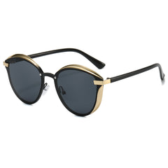 (6 PACK) Wholesale Sunglasses New Arrival Fashion Women Trendy Round 2024 - BulkSunglassesWholesale.com - Gold Frame Black Lens