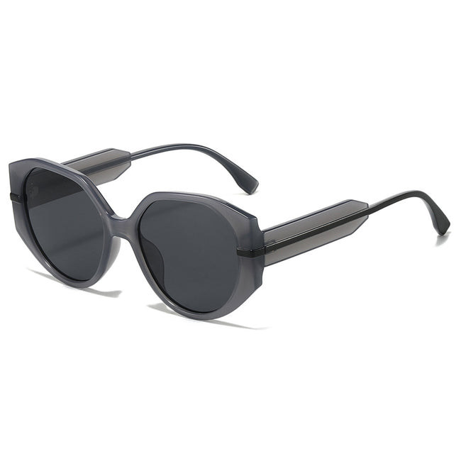 (6 PACK) Wholesale Sunglasses New Arrival Round Fashion Trendy Unisex 2024 - BulkSunglassesWholesale.com - Grey Frame Black Lens Hover Image