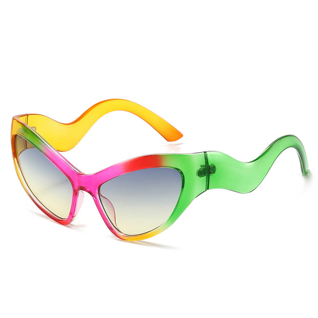 (6 PACK) Wholesale Sunglasses Unique New Arrival Cat Eye Trendy Women 2024 - BulkSunglassesWholesale.com - Yellow Pink Green Frame Green Yellow Lens Hover Image