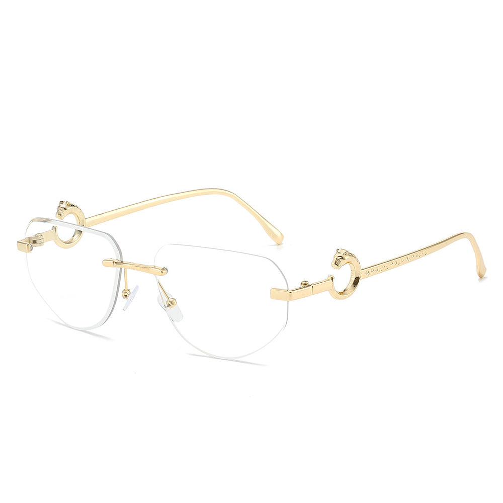 (6 PACK) Wholesale Sunglasses New Arrival Rimless Unique Metal Fashion Cut Edge Unisex 2024 - BulkSunglassesWholesale.com - Gold Frame White Lens