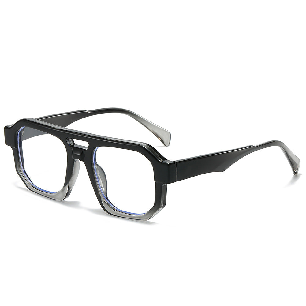 (6 PACK) Wholesale Sunglasses New Arrival Women Oversized Women Women Unique Double Bridge 2024 - BulkSunglassesWholesale.com - Black Clear Grey Frame Clear Lens