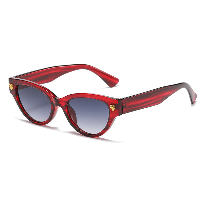 (6 PACK) Wholesale Sunglasses Fashion Cat Eye Unique Women New Arrival Leopard Head Street 2024 - BulkSunglassesWholesale.com - Red Frame Gradient Black