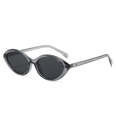 (6 PACK) Wholesale Sunglasses New Arrival Small Cat Eye Women Street Fashion Trendy Women 2024 - BulkSunglassesWholesale.com - Clear Grey Frame Black Lens