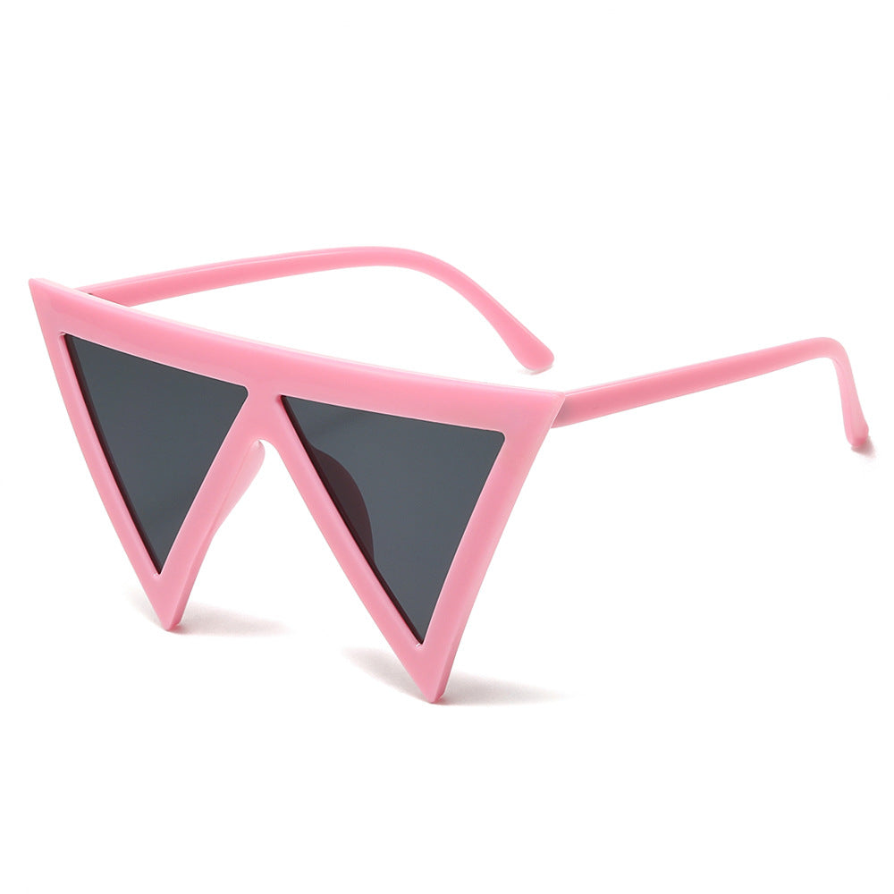 (6 PACK) Wholesale Sunglasses Unique Triangle Fashion Hip Hop 2025 - BulkSunglassesWholesale.com - Pink Frame Black Lens