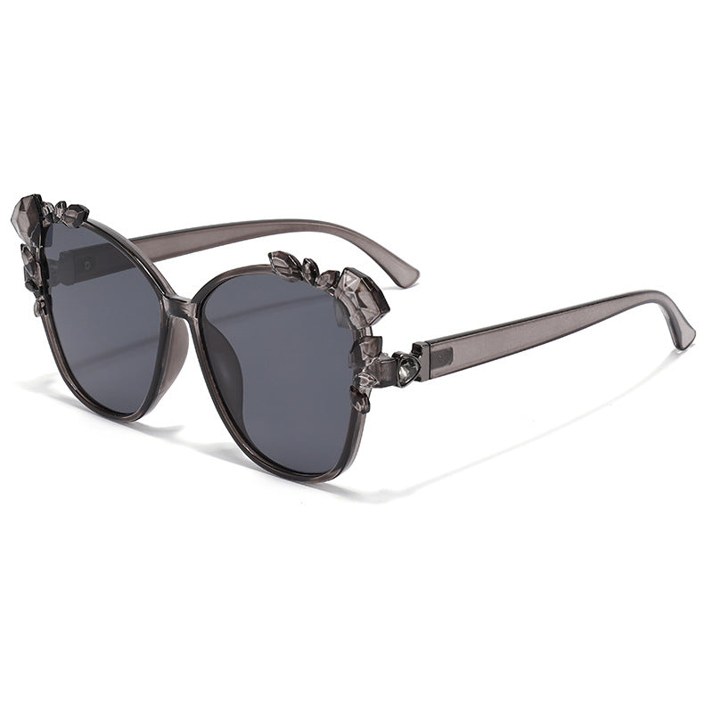 (6 PACK) Wholesale Sunglasses Unique Cat Eye Outdoor 2024 - BulkSunglassesWholesale.com - Grey Frame Black Black Lens