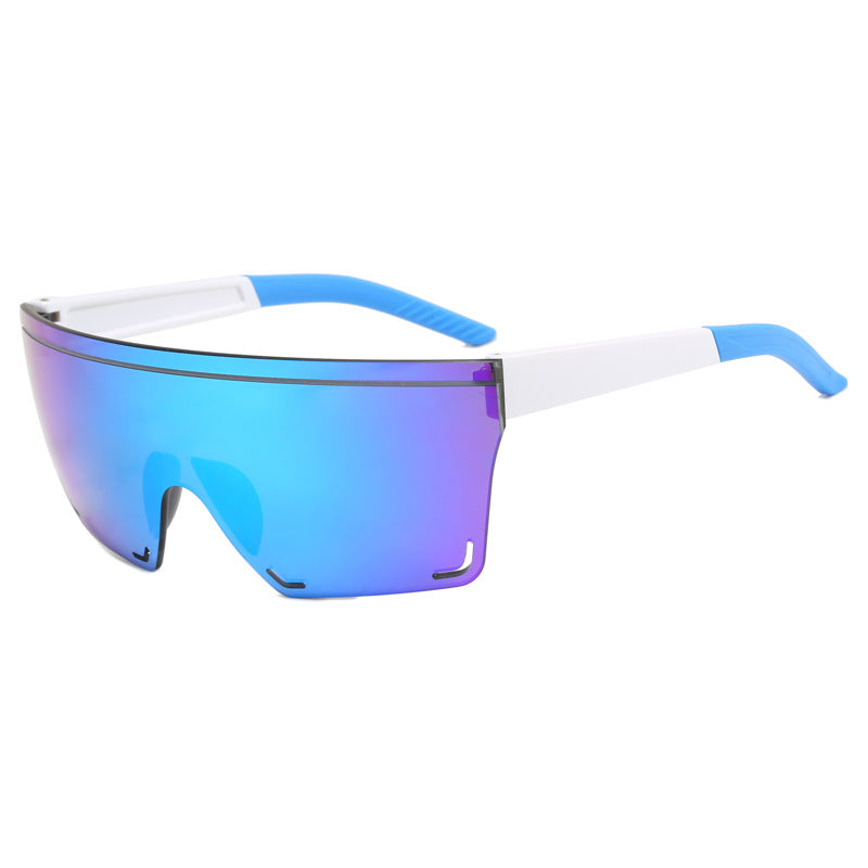 (12 PACK) Wholesale Sports Sunglasses New Arrival Outdoor Sport Cycling Fashion Rimless Unisex Oversized One Piece Trendy 2024 - BulkSunglassesWholesale.com - White Frame Blue Mirrored