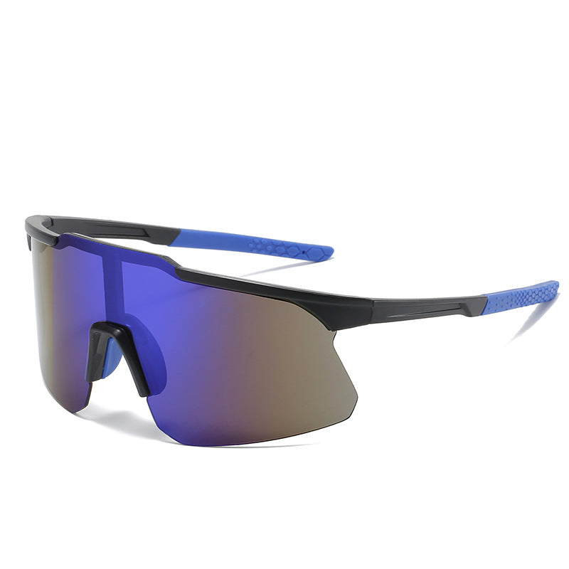 (12 PACK) Wholesale Sports Sunglasses New Arrival Unisex Fashion Oversized Outdoor Sport Cycling 2024 - BulkSunglassesWholesale.com - Black Frame Blue Mirrored