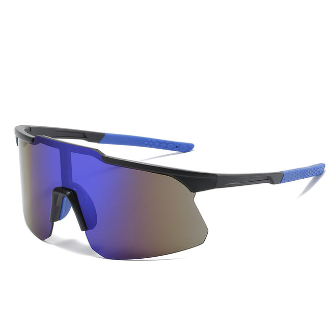 (12 PACK) Wholesale Sports Sunglasses New Arrival Unisex Fashion Oversized Outdoor Sport Cycling 2024 - BulkSunglassesWholesale.com - Black Frame Blue Mirrored Hover Image