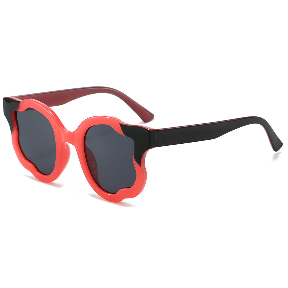 (6 PACK) Wholesale Sunglasses New Arrival Fashion Unique Hip Hop Round 2024 - BulkSunglassesWholesale.com - Red Frame Black Lens