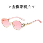 (6 PACK) Wholesale Sunglasses Square New Arrival Trendy Unique Punk Oval Fashion Women 2024 - BulkSunglassesWholesale.com - Gold Frame Gradient Pink Lens