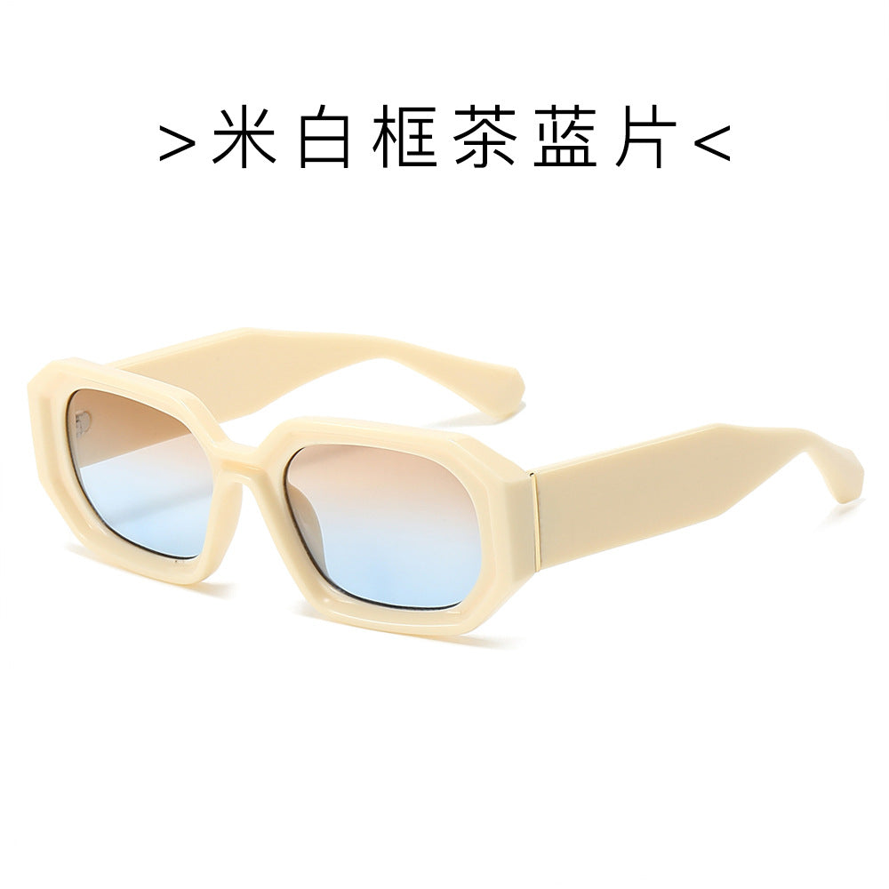 (6 PACK) Wholesale Sunglasses New Arrival Korean Fashion Small Women Cut Edge Square Hip Hop Street 2024 - BulkSunglassesWholesale.com - Beige White Frame Tea Blue Lens